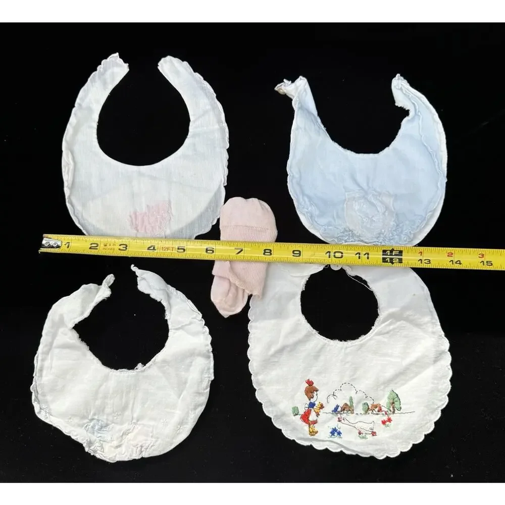 4 Vintage 1940’s Baby Bibs Embroidered Cotton -A20